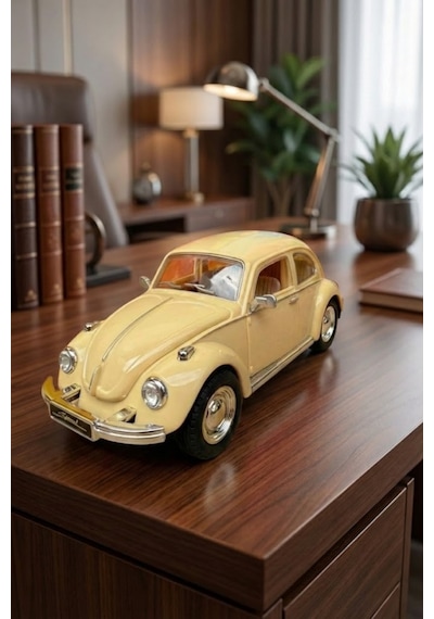 Nostaljik Beetle Vosvos Oyuncak Araba - 17cm Büyük Boy - Sesli Işıklı Ve Sürtmeli - Sarı Model Araba Çok Renkli
