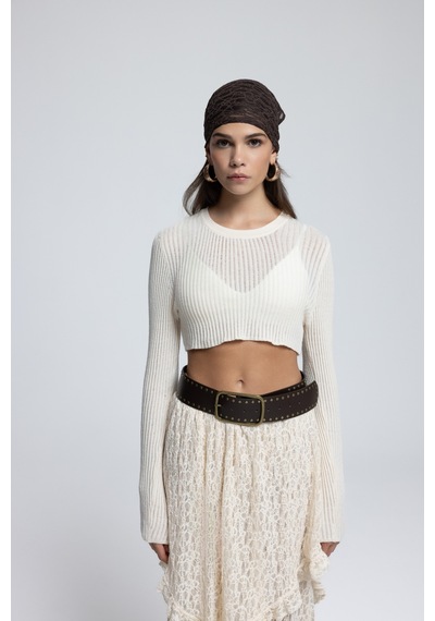 Mai Collection Mai Studios Co. Liana Bej Yumuşak Doku Triko Crop Bej