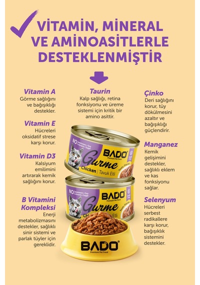 Bado Gurme Yaş Yetişkin Kedi Maması Tavuklu 85 Gr 36 Adet