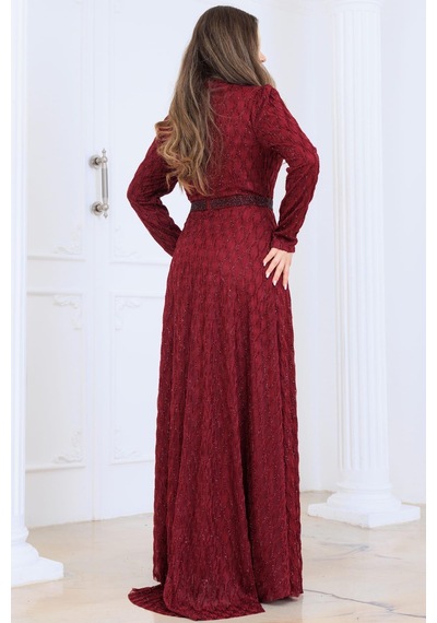 Esilanur Lina Tesettür Abiye Elbise Bordo Bordo