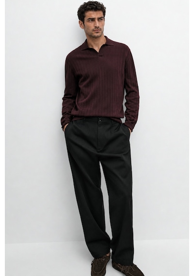 Danger Erkek Polo Yaka Fitilli Triko Kazak Bordo