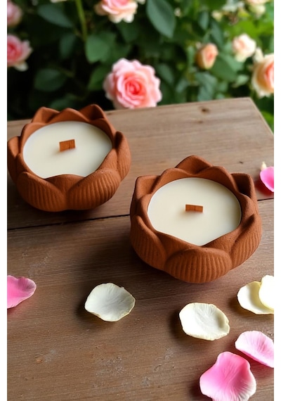 Bernami Mum Pinterest 2' Li Lotus Model Kiremit Rengi Beton Mum Seti Diğer