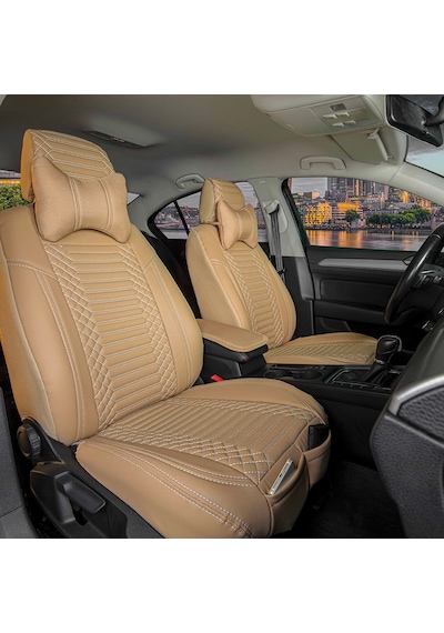 Renault Megane 4 Hb Uyumlu Lüks Deri Oto Koltuk Kılıfı Ön Arka Takım Bej Exc