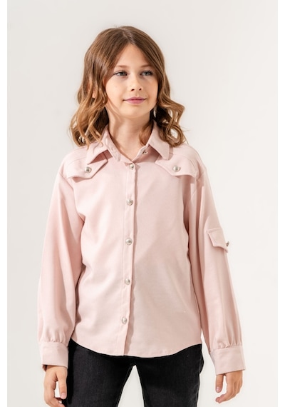 Kız Çocuk Cep Süslü Gömlek 3140 Pembe
