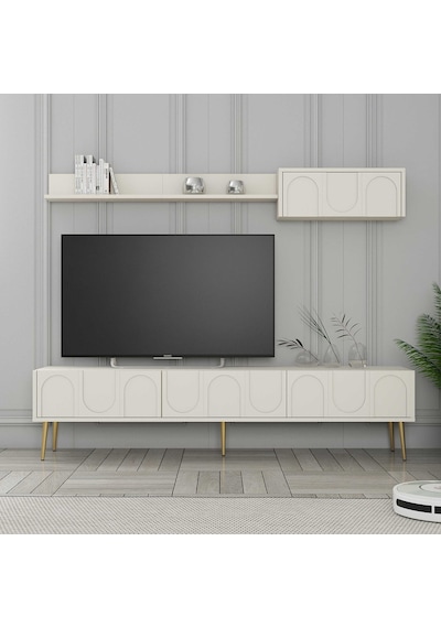 Variant Lyon Duvar Raflı Tv Ünitesi - Krem / Altın