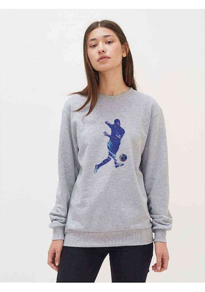 Watercolor Football Shoot Baskılı Gri Kadın Sweatshirt
