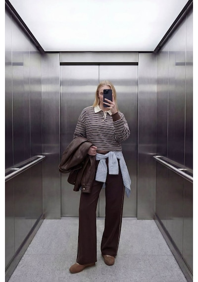 Defacto Loose Fıt Çizgili Sweatshirt G9460ax26spbn595 Kahve-bn595