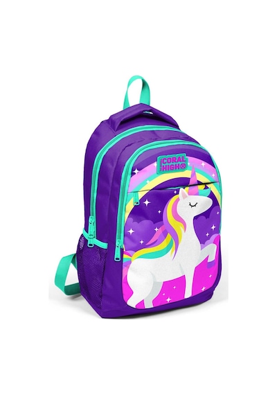 Coral High Kids Mor Su Yeşili Unicorn Desenli Usb'li 3 Lü Okul Çanta Seti Set0123415