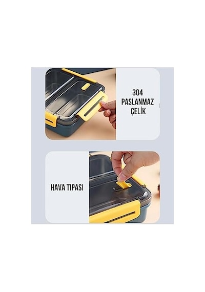 Vagonlife Bento 950ml Lunchbox Tek Katlı 3 Bölmeli Çelik Sefer Tası Yemek Kutusu Lacivert-sarı Diğer