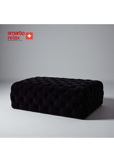 Smarto Relax Puf Swiss Style Soglio Ayaksiz Kapitoneli 100x45x45 Puf Ayaksız Kapitoneli Dekoratif Puf Siyah