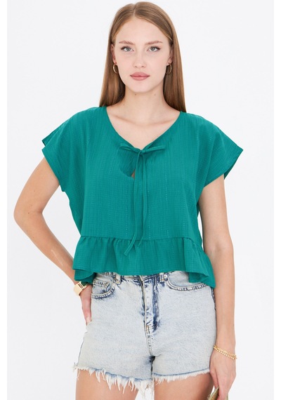 Armonika Kadın Koyu Yeşil Yarasa Kol Yakası Bağlamalı Eteği Fırfırlı Oversize Crop Bluz Arm-24y001088 Armonika Kadın Koyu Yeşil Yarasa Kol Yakası Bağlamalı Eteği Fırfırlı Oversize Crop Bluz Arm-24y001088