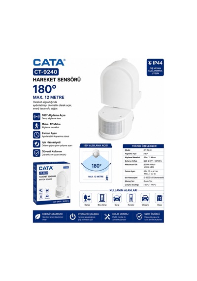 Ct-9240 Hareket Sensörü 180 Max. 12 Metre Dış Mekan Sensörü Ip44