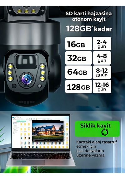 3 Kamera + Güneş Paneli 4k 4g Sım , Uzaktan Kontrol V380pro , Hareket Algılama, Gece Görüş Her Yerde Kullanım İç Ve Dış Mekan