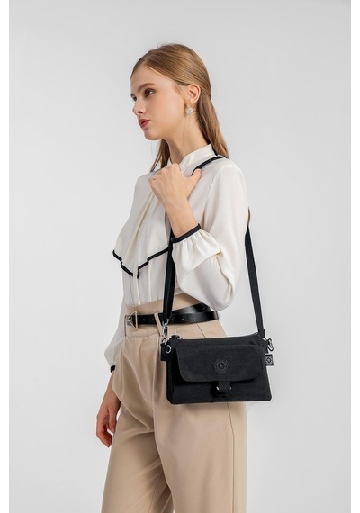 Smart Bags 1147 Krınkle Kumaş Postacı Çantası (Siyah) Siyah
