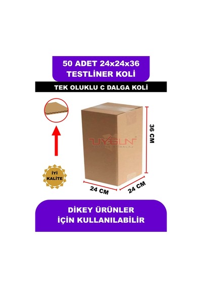 50 Adet 24x24x36 Tek Oluklu Baskısız Boş Koli Kare Koli Çok Amaçlı Koli Tst