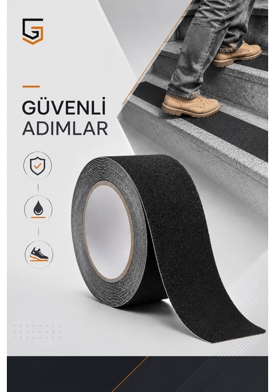 5 Cm X 10 Mt Kaymaz Merdiven Bandı Siyah Güçlü Yapışkanlı Kaydırmaz Zemin Ve Merdiven Güvenlik Bandı