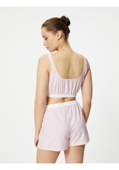 Koton Crop Pijama Üstü Beli Lastikli Düğmeli Askılı Pınk Strıpe 4slk90017mw 4SLK90017MW2S5