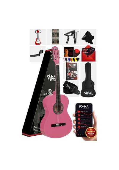 Midex Cg-270pk Pembe Renk Klasik Gitar 4/4 Yetişkin Boy Sap