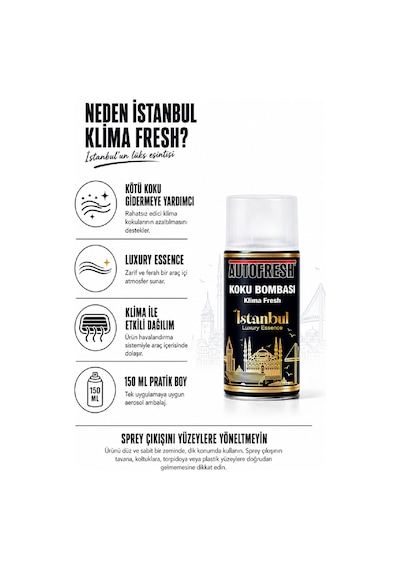 İstanbul Koku Bombası Klima Fresh Araç İçi Sprey 150 Ml Kalıcı Premium Koku Giderici