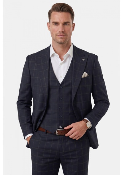 Rizzup Erkek Koyu Lacivert Slim Fit 3 Lü Takım Elbise Kareli Ekose Desenli Yelekli Şık Takım 2600517 Rizzup Erkek Koyu Lacivert Slim Fit 3 Lü Takım Elbise Kareli Ekose Desenli Yelekli Şık Takım 2600517