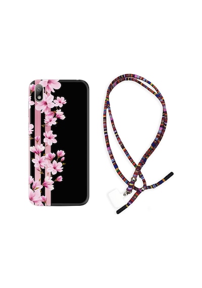 Huawei Y5 2019 Kılıf Rasta Boyun Askılı Pink Flowers 3 1393