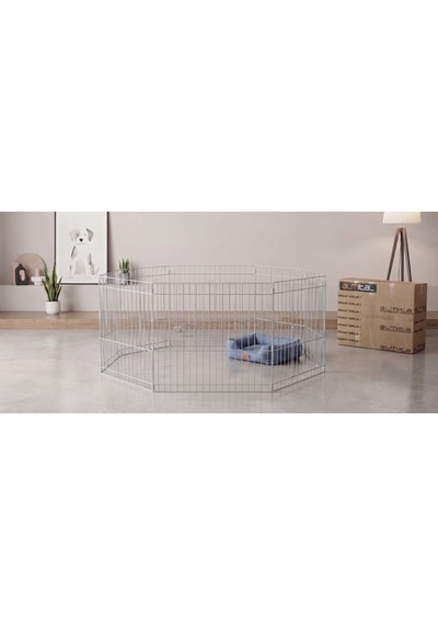 6 Panel 65x65cm Katlanabilir Krom Renk Evcil Küçük Hayvan Kedi Köpek Evi Kafesi Oyun Parkı