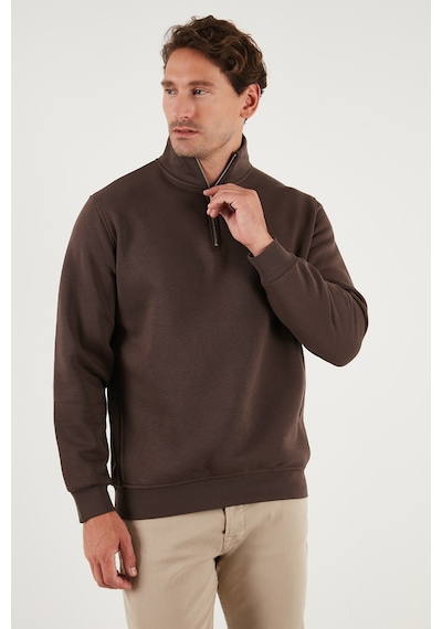 Buratti Pamuklu Regular Fit Yarım Fermuarlı Dik Yaka Erkek Sweat 59052592 Koyu Kahve
