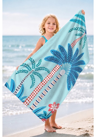 Palmiye Tropikal Plaj Havlusu - Akdeniz Modern Turkuaz Havuz Deniz Hızlı Kuruyan Mikrofiber Havlu Yumuşak Armut