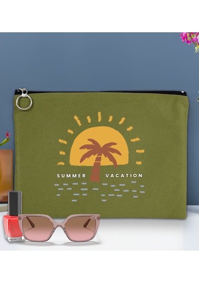 Bk Gift Yaz Temalı-6 Astarlı Yeşil Portföy Çanta 30x21cm, Baskılı El Çantası, Organizer Çanta