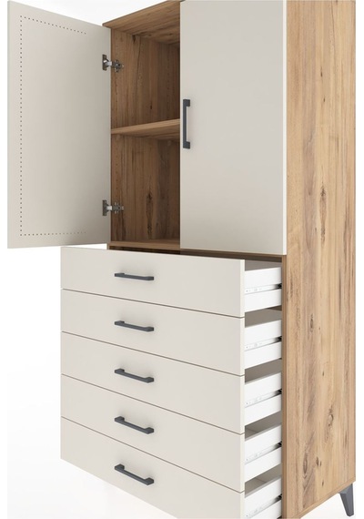 Hyperion Dolap 2 Raflı 5 Çekmeceli 2 Kapaklı 88x44x182 Çam-ay... Çam