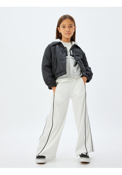 Koton Basic Bol Paça Pantolon Beli Lastikli Şerit Detaylı Beyaz 5wkg40171ak Beyaz