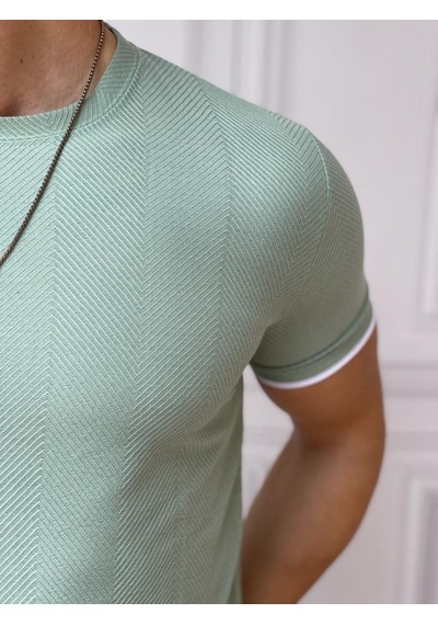 Modefendi Slim Fit Örgü Desen Pamuklu Parçalı Tshırt Yeşil