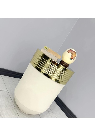 Elegant Dekoratif Gold Darbuka Krem Sehpa 60cm