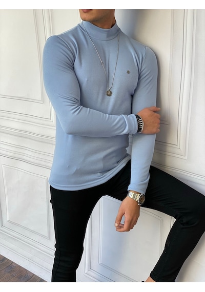 Modefendi Slim Fit İtalyan Kesim Tam Balıkçı Boğazlı Kazak Buz Mavi