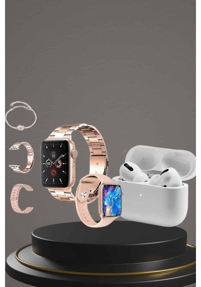 3 Kordonlu Pembe Amoled Ekran Akıllı Saat Ve Yeni Nesil Pro Kablosuz Bluetooth Kulaklık Anc/enc - Lisinya 3 Kordon