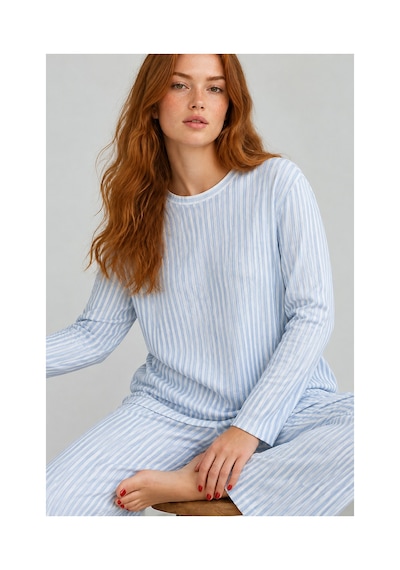 Fit Women Kadın Çizgili Regular Fit Mavi Pijama Takımı 4687