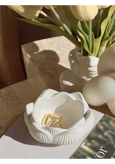 Lotus Görünümlü Dekoratif Mini Takı Tabağı, Mum Tabağı