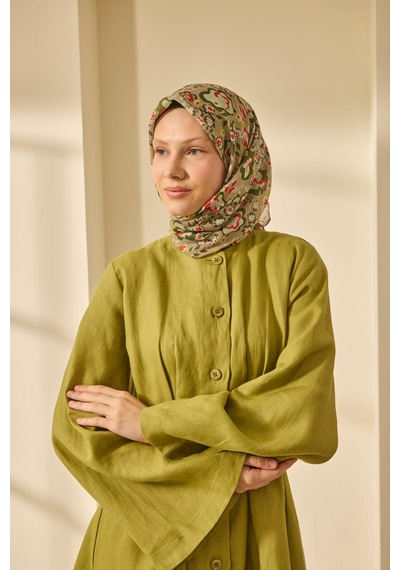 Silk Home Mine Desen Soft Pamuk Eşarp Kına Yeşili