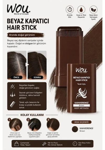 Wou Beyaz Kapatıcı Tarak Uçlu Hair Stick 15 Gr Kahverengi
