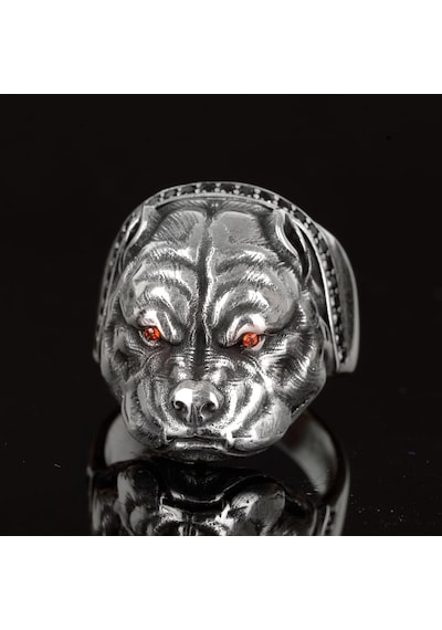 925 Ayar Gümüş Bulldog Yüzük, Gümüş Erkek Yüzük, Köpek Hayvan Yüzüğü Gümüş