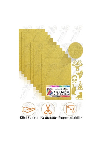 Altın Sarı Simli Karton A3 30x40 Cm 10 Lu 1 Paket Simli Fon Kartonu Parıltılı Kağıt Anasınıfı Kreş Etkinlik Proje Diğer