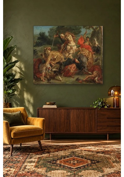 Fida Delacroix Aslan Avı Canvas Tablo Çok Renkli