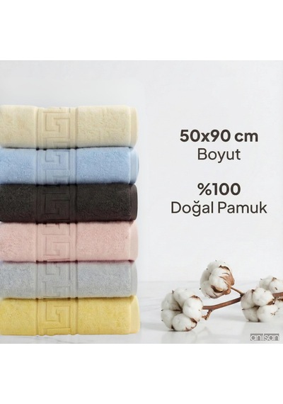 6'lı El Ve Yüz Havlusu Seti 50x90 Cm -%100 Pamuk, Yüksek Emici, Grek Desenli - Ev, Otel, Spa Ve Banyo İçin Lüks Havlu Seti Günlük Kullanıma Uygun Sku: Zeusb0g4w59m3k 4 Renk