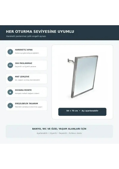 Engelli Aynası Hareketli 50cmx70cm Acar 13588 Açık Gri