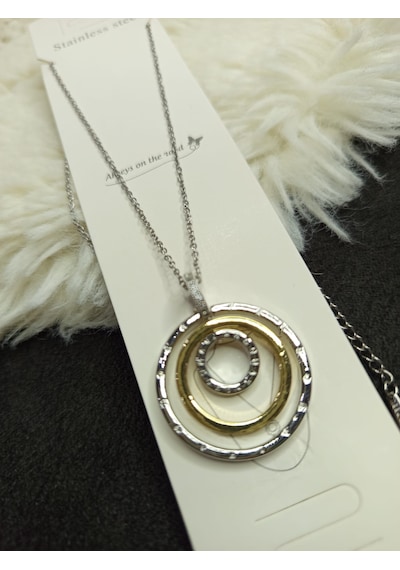 Beren Aksesuar Stainless Steel Evren Çelik Kolye Gold - Gümüş
