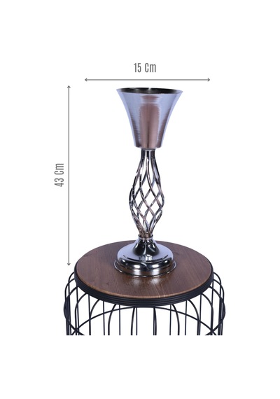 Yapay Çiçek Sitesi Metal Dekoratif Burgulu Şamdan Çiçeklik Vazo Gümüş 43 Cm