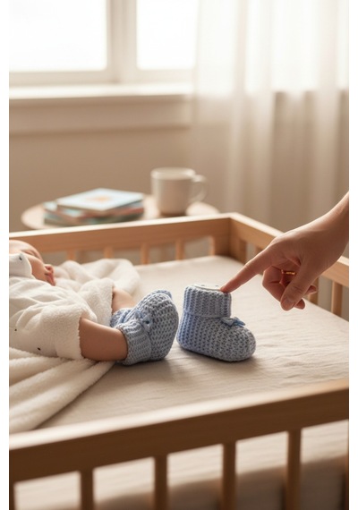 Balbeybi Örgü Triko Yenidoğan Bebek Patiği 0 6 Ay Unisex Ponponsuz Yumuşak Patik Mavi