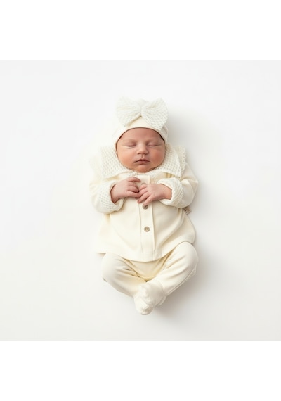 Ürünya Kız Bebek Pamuklu Uzun Kollu İşlemeli 5'li Set KREM