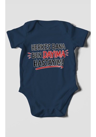 Morivokids Herkes Bana, Ben Dayıma Hastayım Kısa Kollu Bebek Body %100 Pamuk Zbn187-kk Lacivert