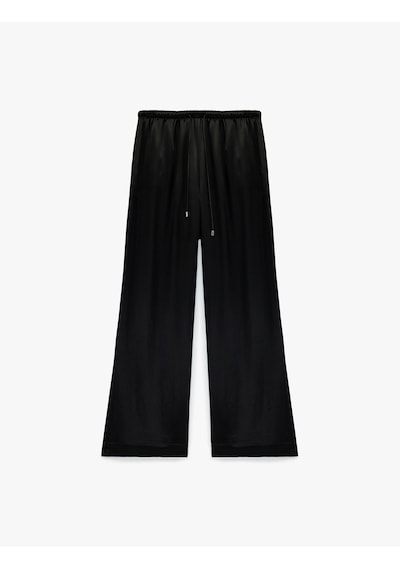 Koton Beli Bağlamalı Düz Bol Paça Saten Pantolon Siyah 6sak40161pw Siyah